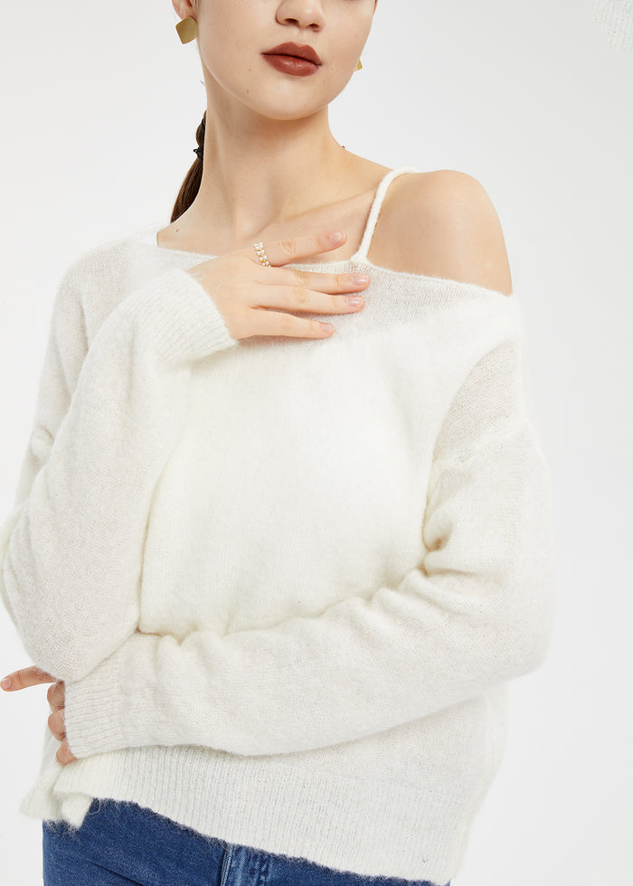 Women's Mohair Wool Blend Off-Shoulder Sweater