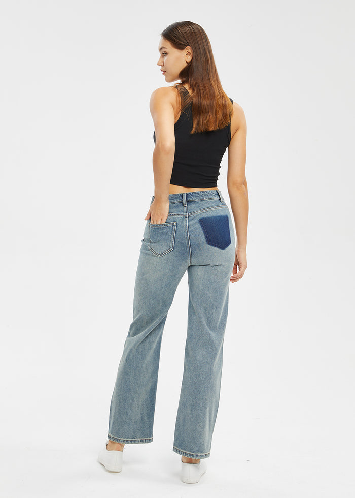Women's Retro Mid Rise Straight Jeans