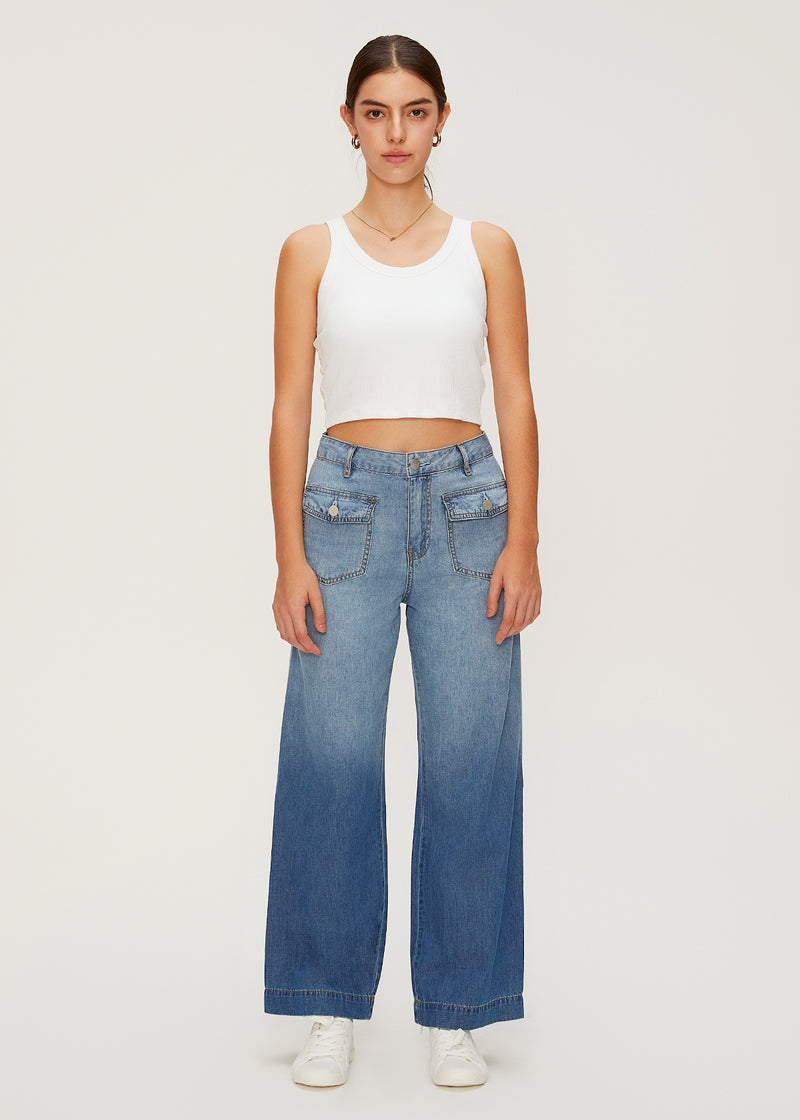Women's Flap Pockets Straight Jeans