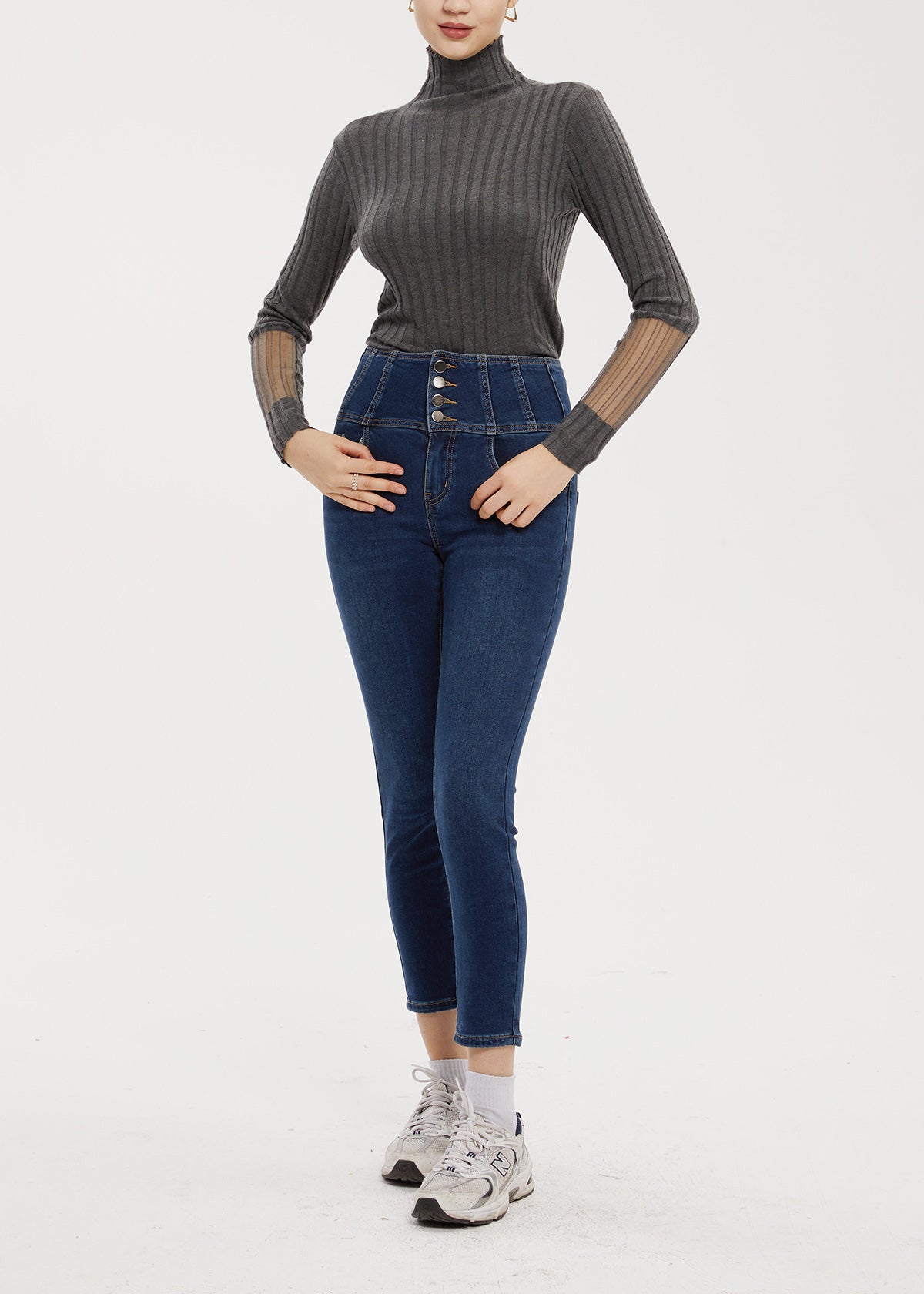 Women's Petite High Rise Cutline Brushed Skinny Jeans