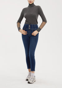 Women's Petite High Rise Cutline Brushed Skinny Jeans