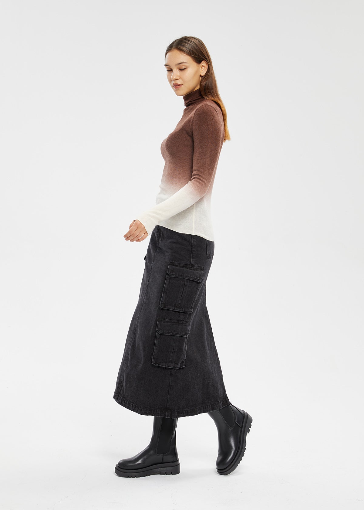 Women's Petite Cotton Cargo Denim Skirt