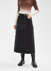 Women's Petite Cotton Cargo Denim Skirt