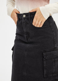 Women's Petite Cotton Cargo Denim Skirt