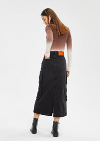 Women's Petite Cotton Cargo Denim Skirt