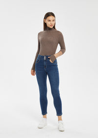 Women's Petite High Rise Brushed Cutline Skinny Jeans