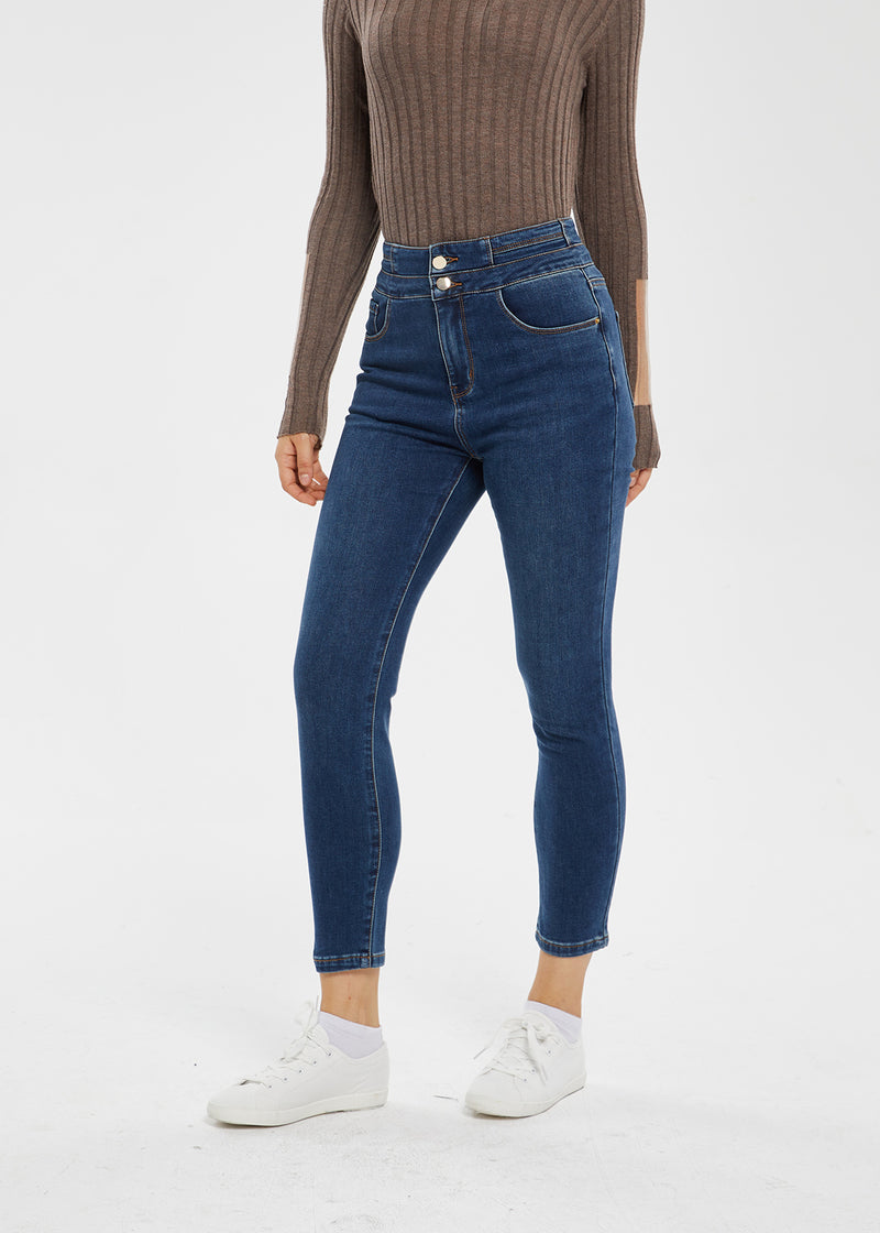 Women's Petite High Rise Brushed Cutline Skinny Jeans