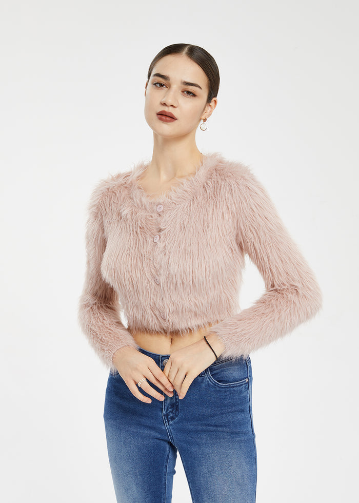 Women's Imitation Mink Fur Short Cardigan Sweater