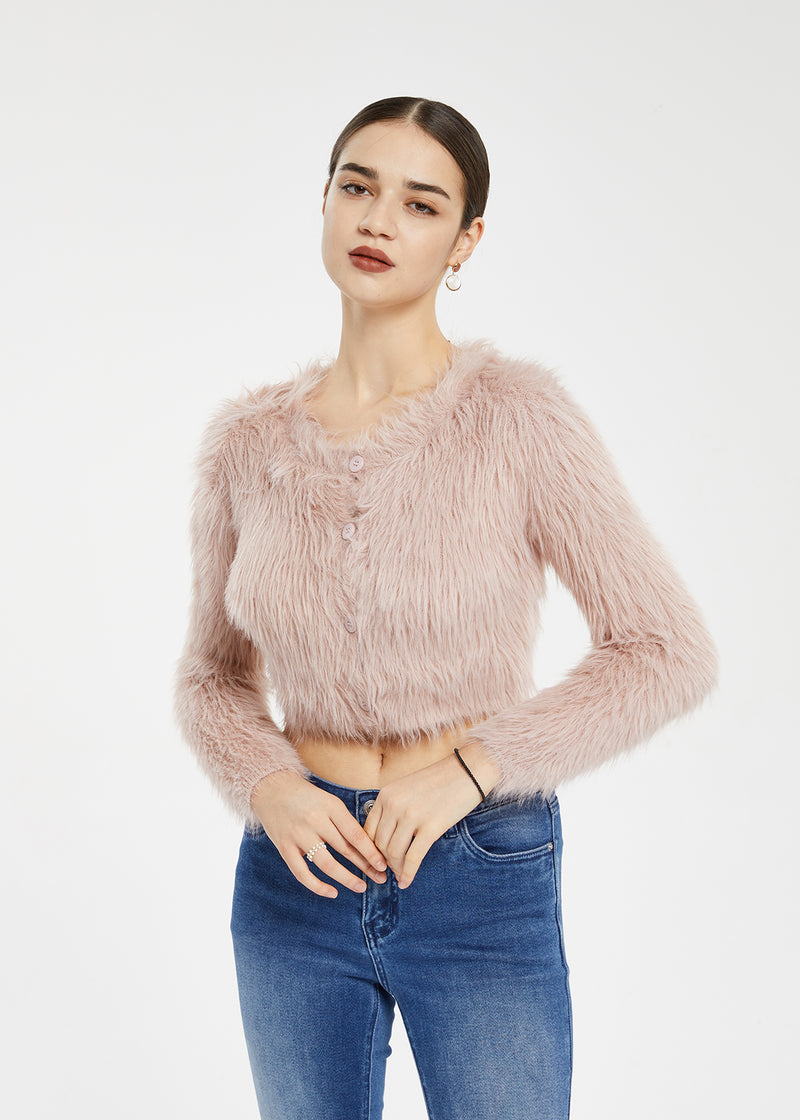 Women's Imitation Mink Fur Short Cardigan Sweater
