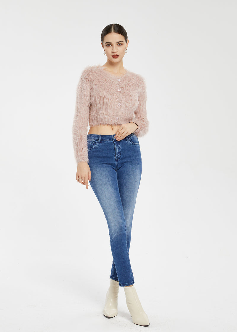 Women's Imitation Mink Fur Short Cardigan Sweater