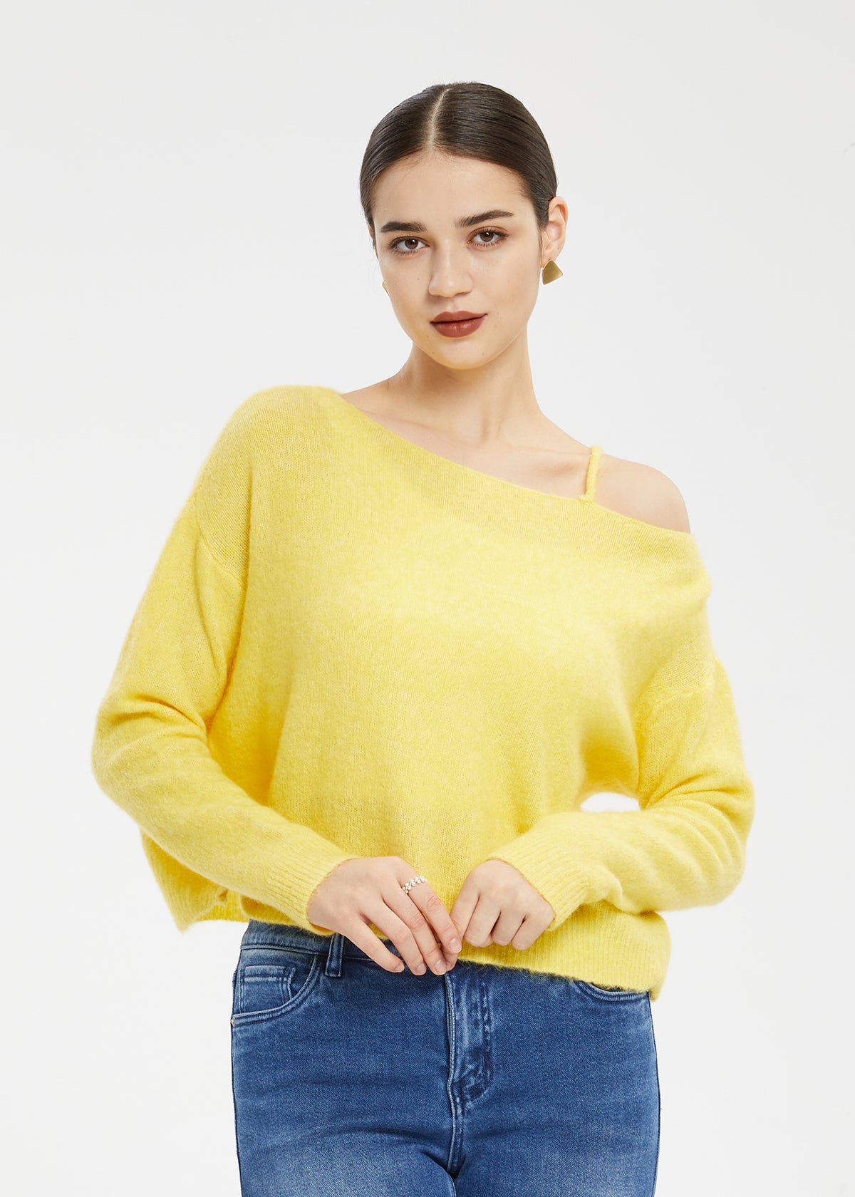 Women's Mohair Wool Blend Off-Shoulder Sweater