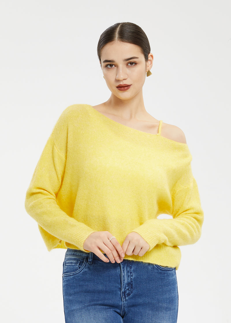 Women's Mohair Wool Blend Off-Shoulder Sweater