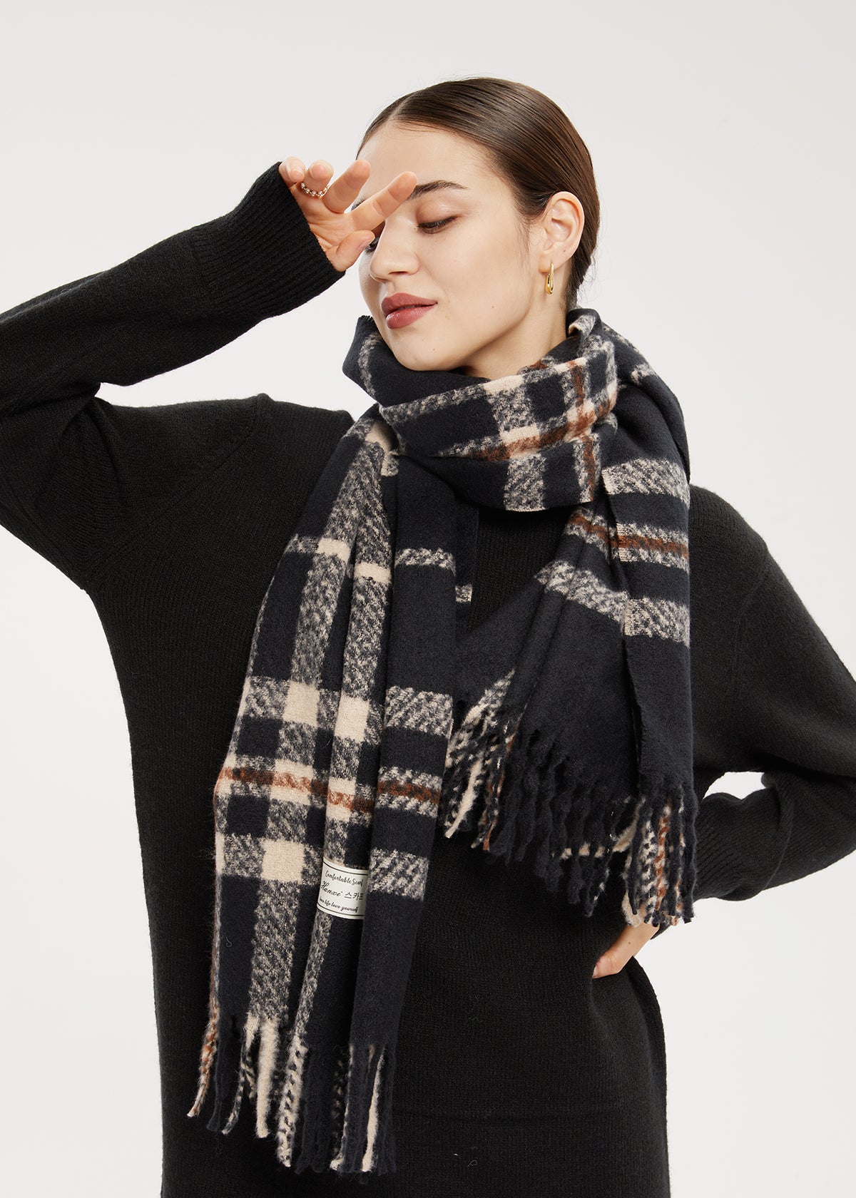 Fringed Soft Plaid Wide Scarf