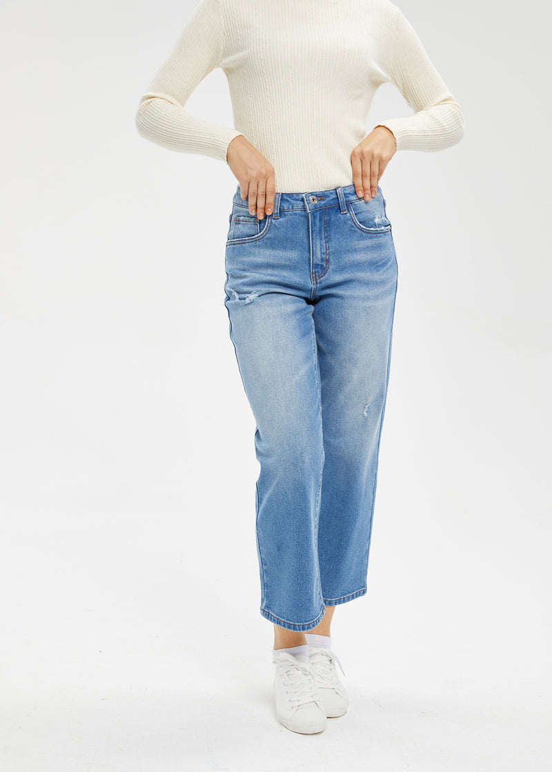 Women's Mid Rise Ankle Length Straight Jeans