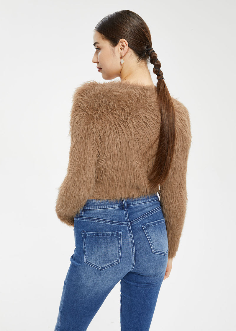 Women's Imitation Mink Fur Short Cardigan Sweater