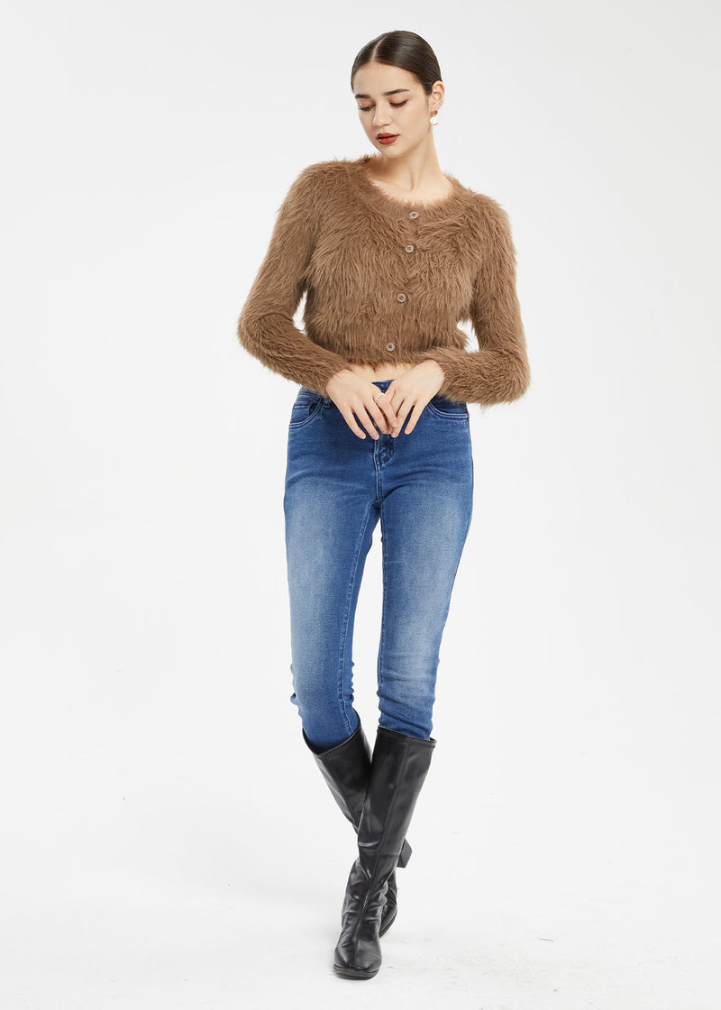 Women's Imitation Mink Fur Short Cardigan Sweater