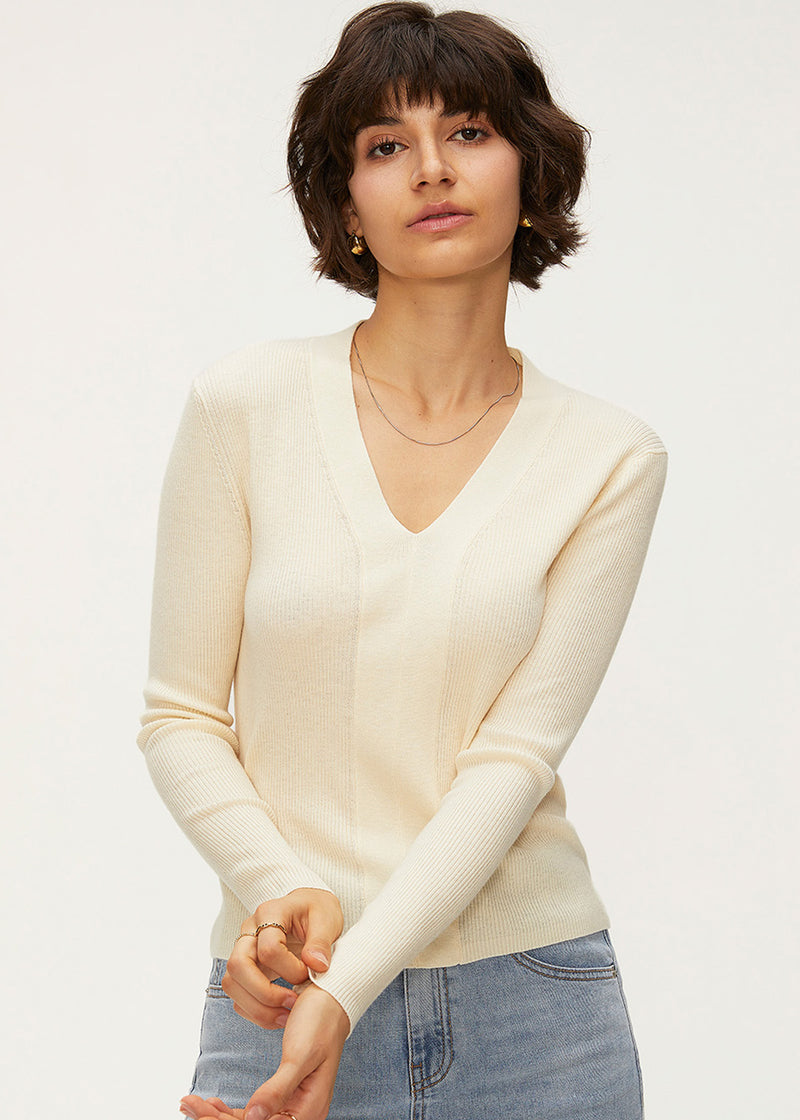 Women's Wool Blend V-Neck Knit Top