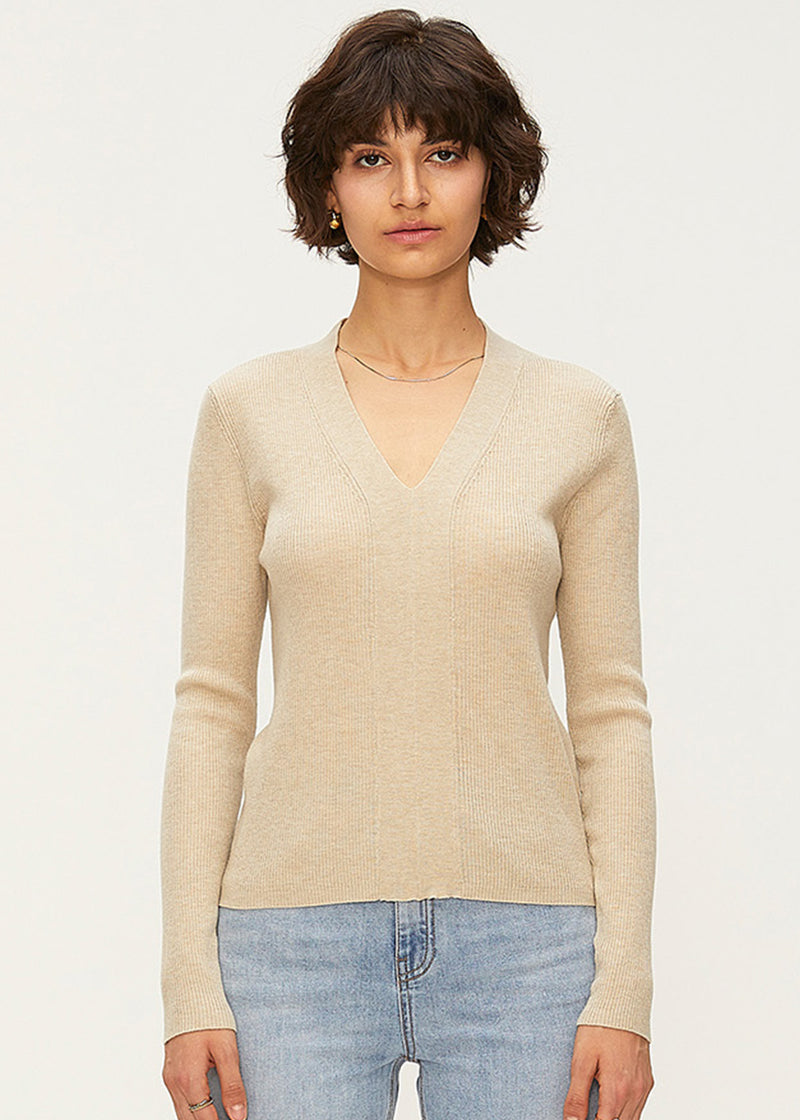 Women's Wool Blend V-Neck Knit Top