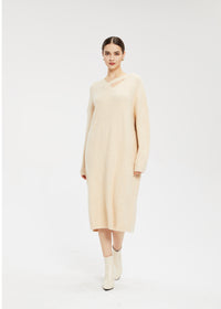 Women's Wool Blend V-Neck H-Line Dress